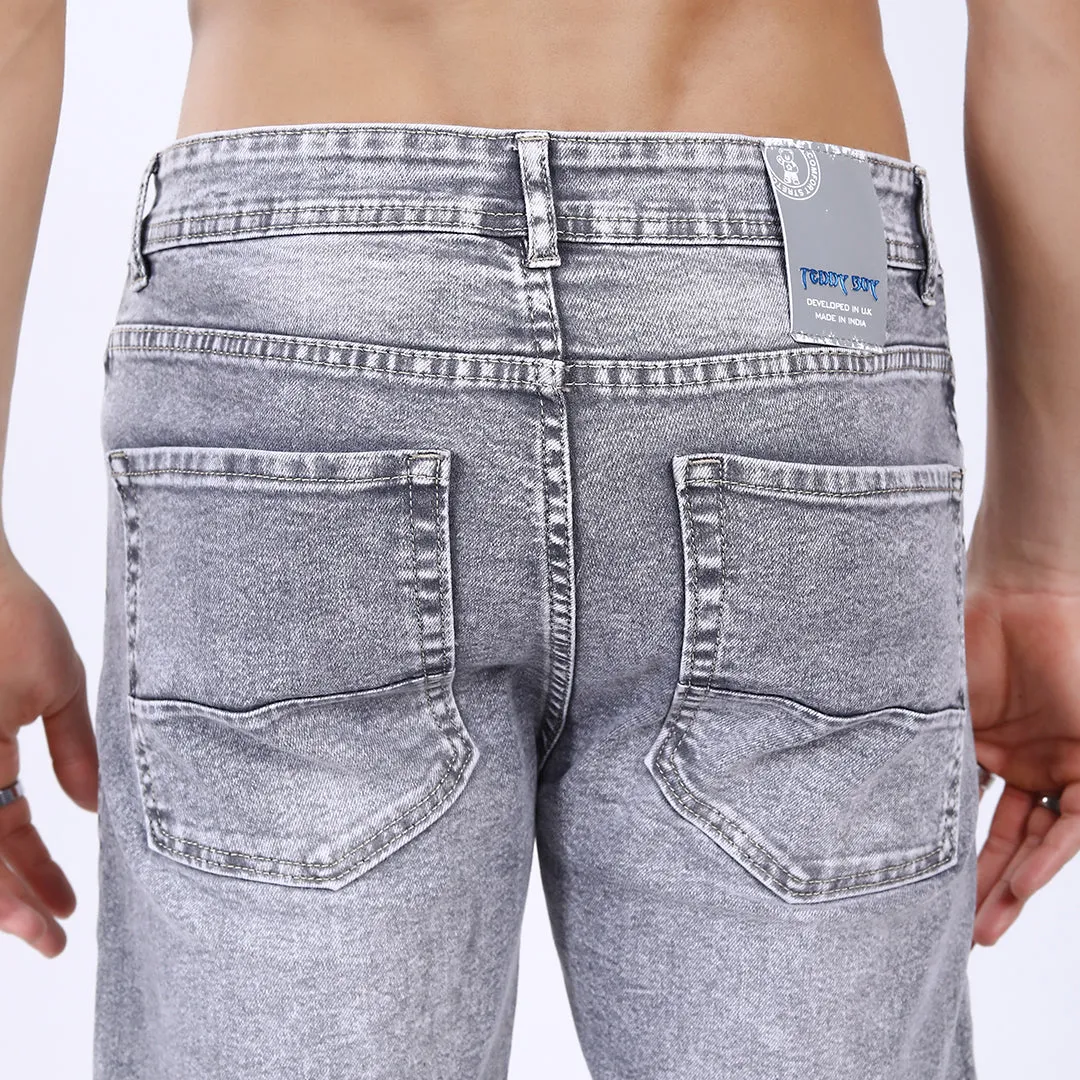 LIGHT GREY BAGGY FIT DISTRESSED JEANS STYLE