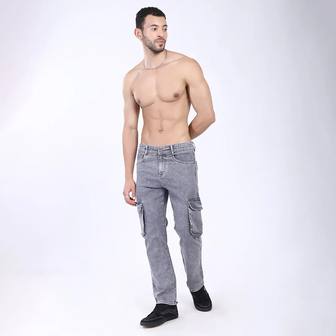 LIGHT GREY BAGGY CARGO FIT JEAN OVERDYED