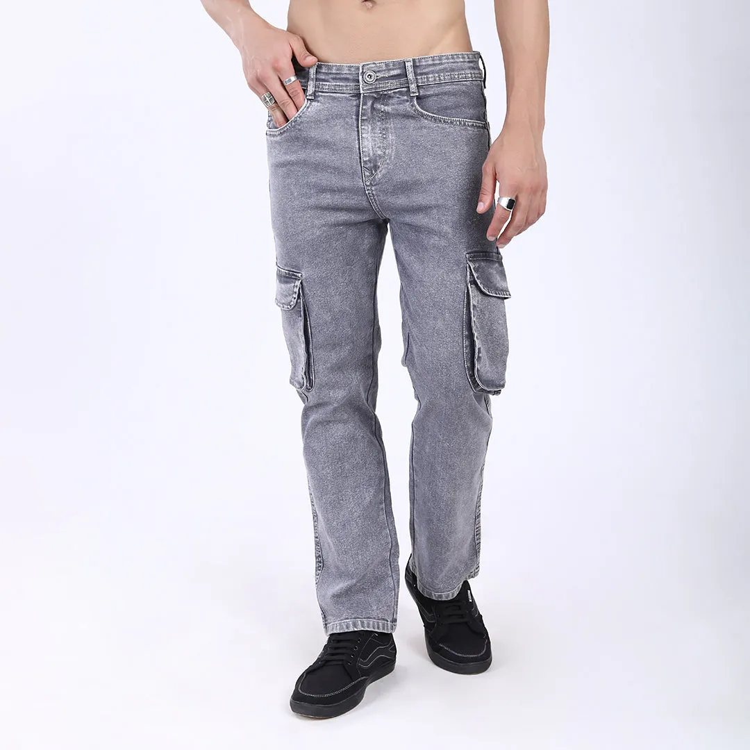 LIGHT GREY BAGGY CARGO FIT JEAN OVERDYED