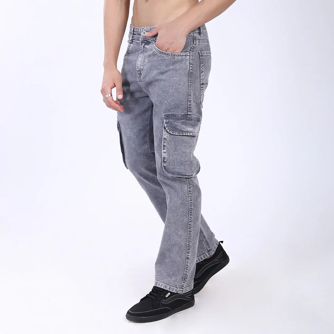 LIGHT GREY BAGGY CARGO FIT JEAN OVERDYED