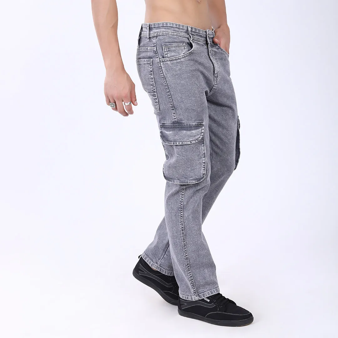 LIGHT GREY BAGGY CARGO FIT JEAN OVERDYED