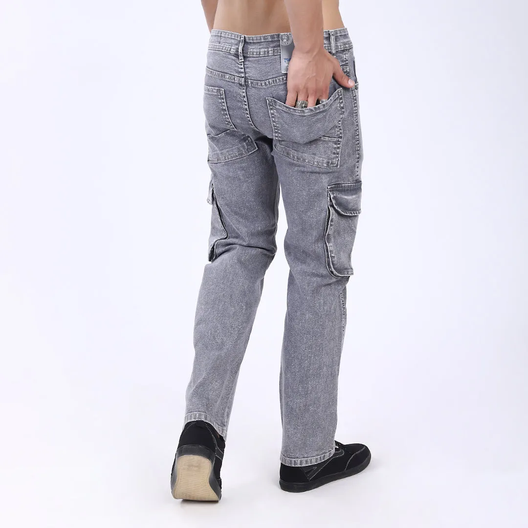 LIGHT GREY BAGGY CARGO FIT JEAN OVERDYED