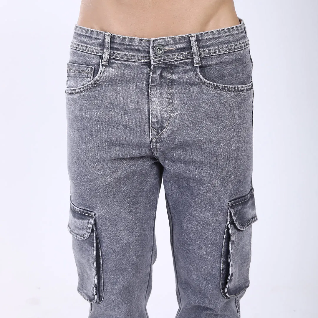 LIGHT GREY BAGGY CARGO FIT JEAN OVERDYED