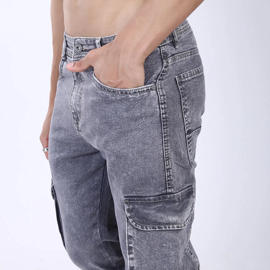 LIGHT GREY BAGGY CARGO FIT JEAN OVERDYED