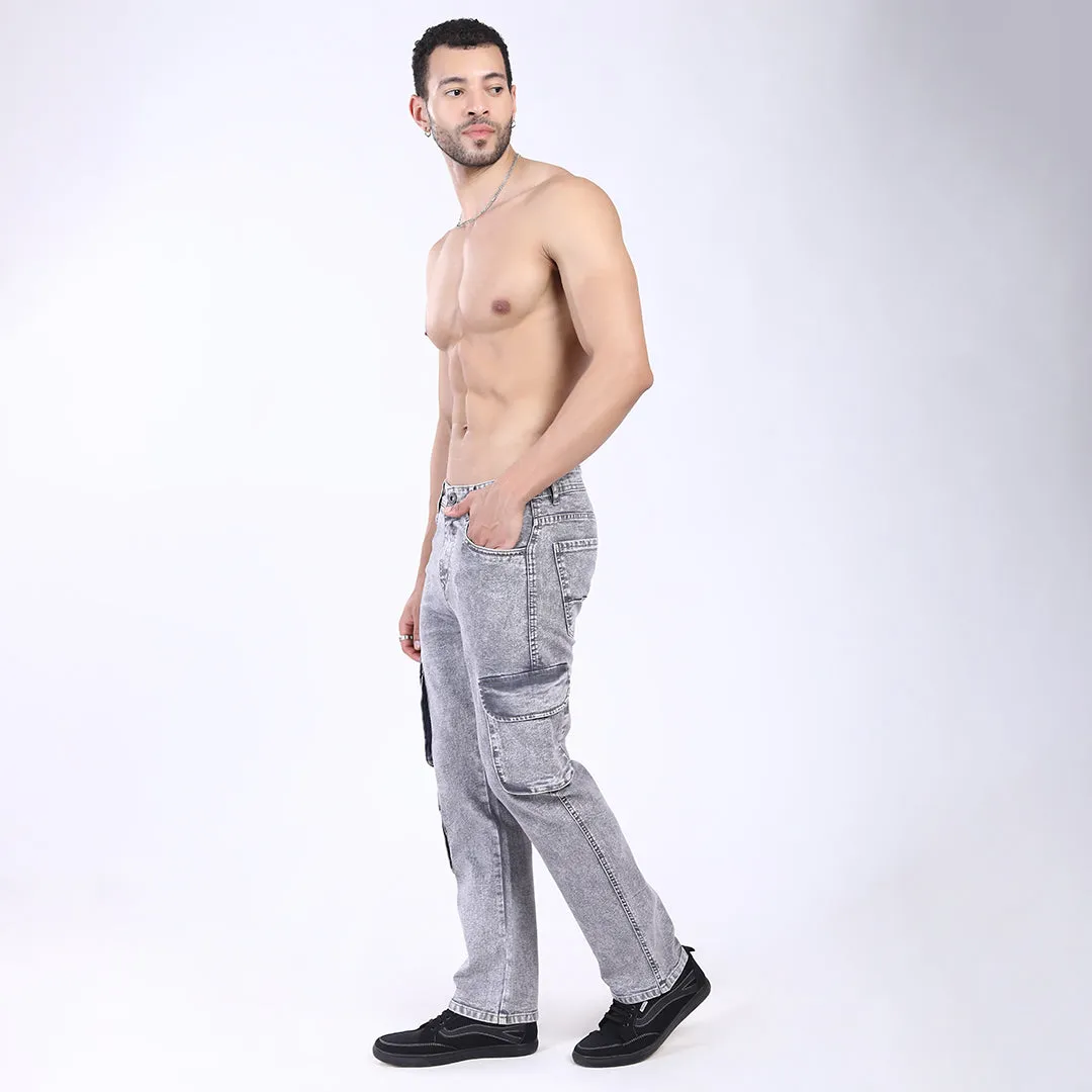 GREY BAGGY CARGO FIT JEAN OVERDYED