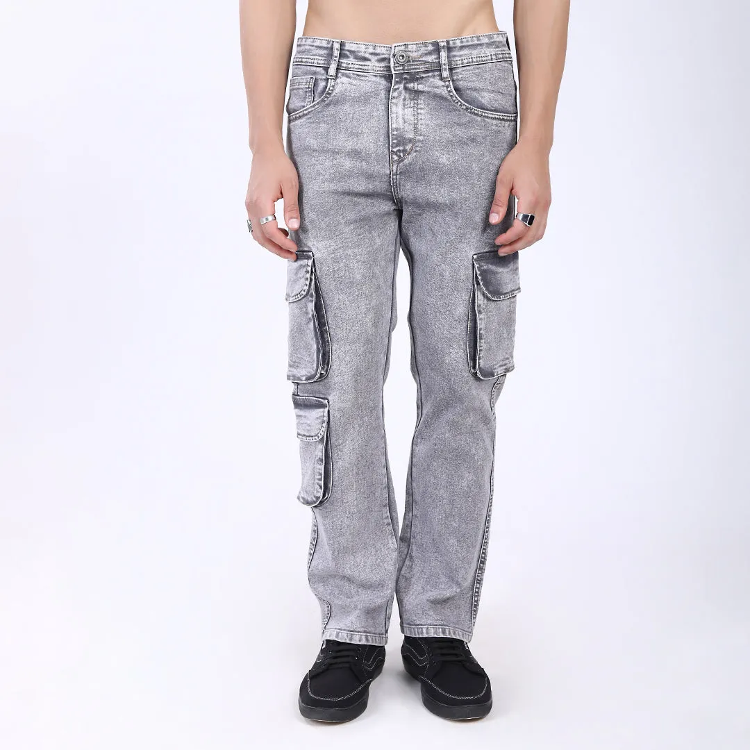 GREY BAGGY CARGO FIT JEAN OVERDYED