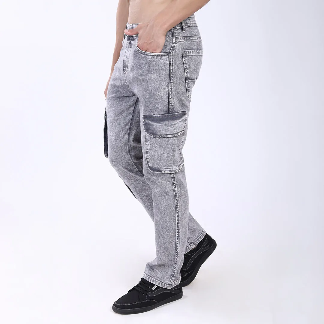 GREY BAGGY CARGO FIT JEAN OVERDYED