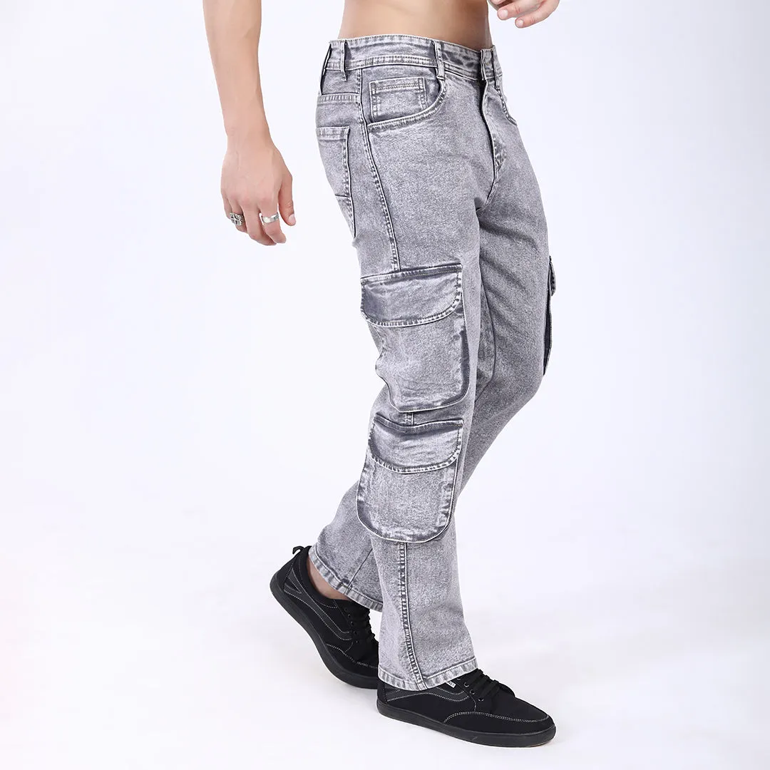 GREY BAGGY CARGO FIT JEAN OVERDYED