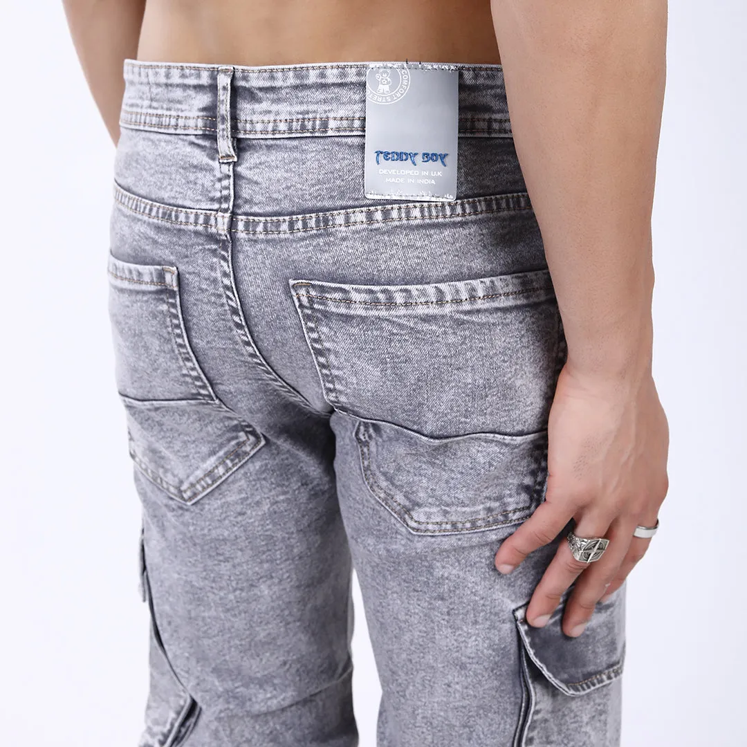 GREY BAGGY CARGO FIT JEAN OVERDYED