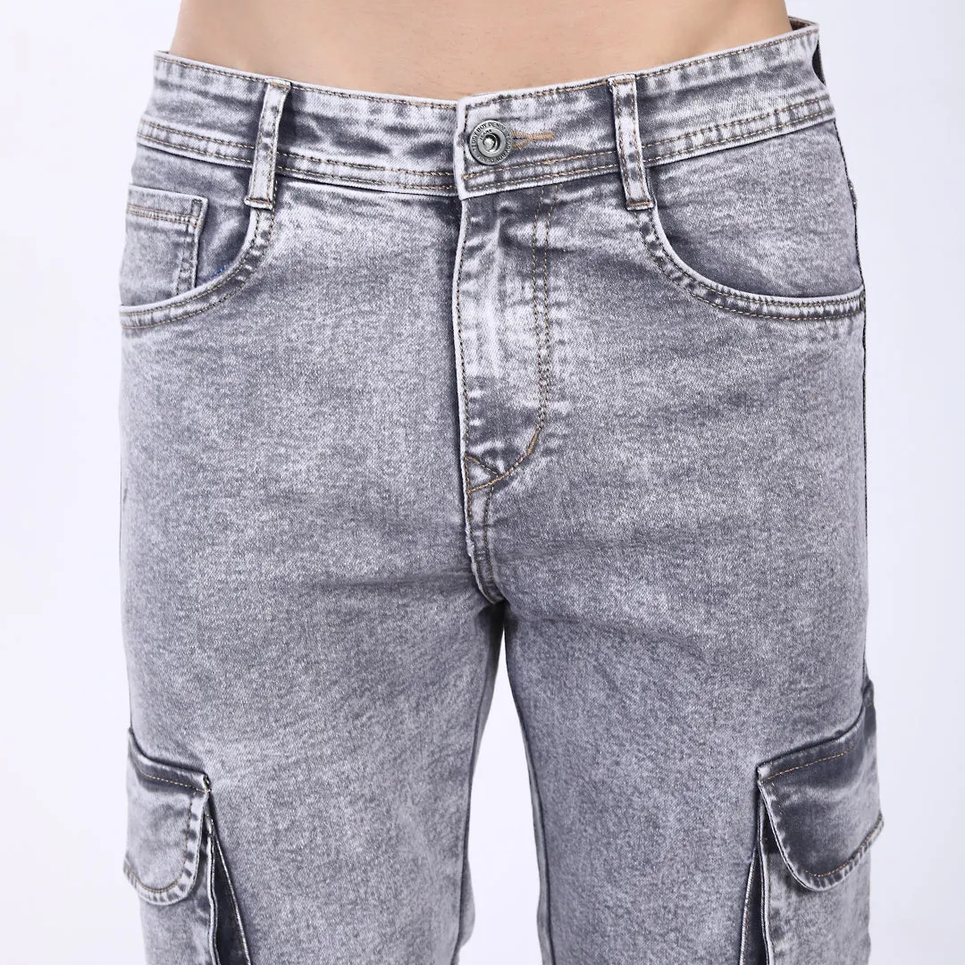 GREY BAGGY CARGO FIT JEAN OVERDYED