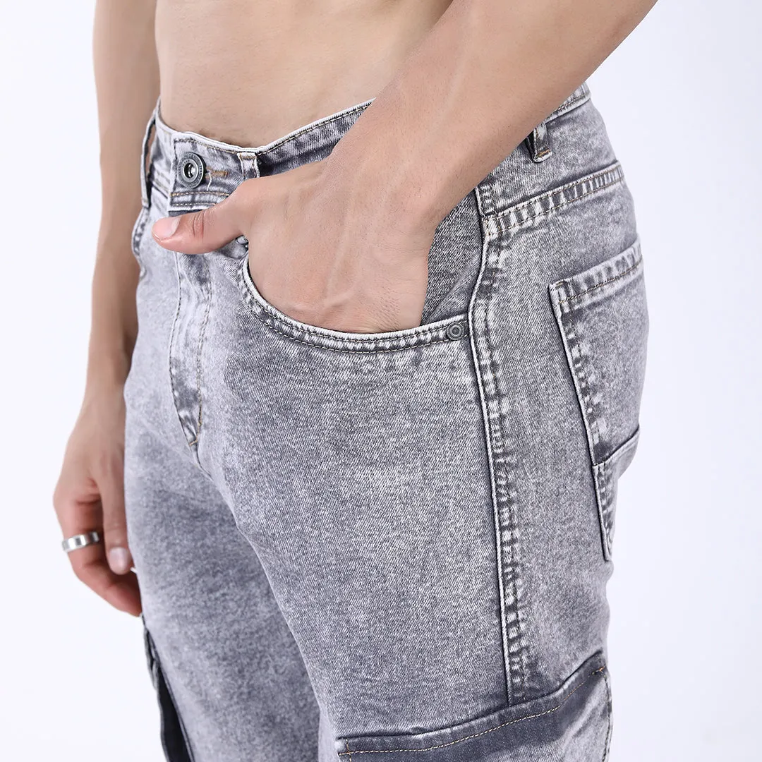 GREY BAGGY CARGO FIT JEAN OVERDYED
