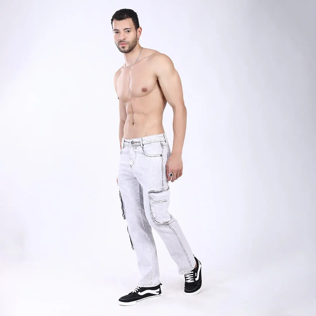 LIGHT GREY BAGGY CARGO FIT JEAN OVERDYED