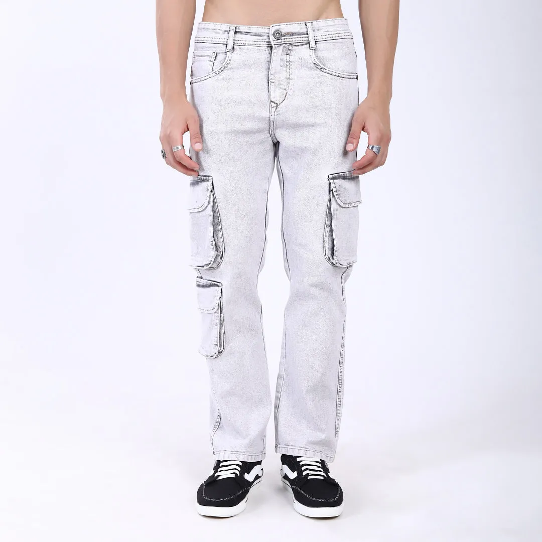 LIGHT GREY BAGGY CARGO FIT JEAN OVERDYED