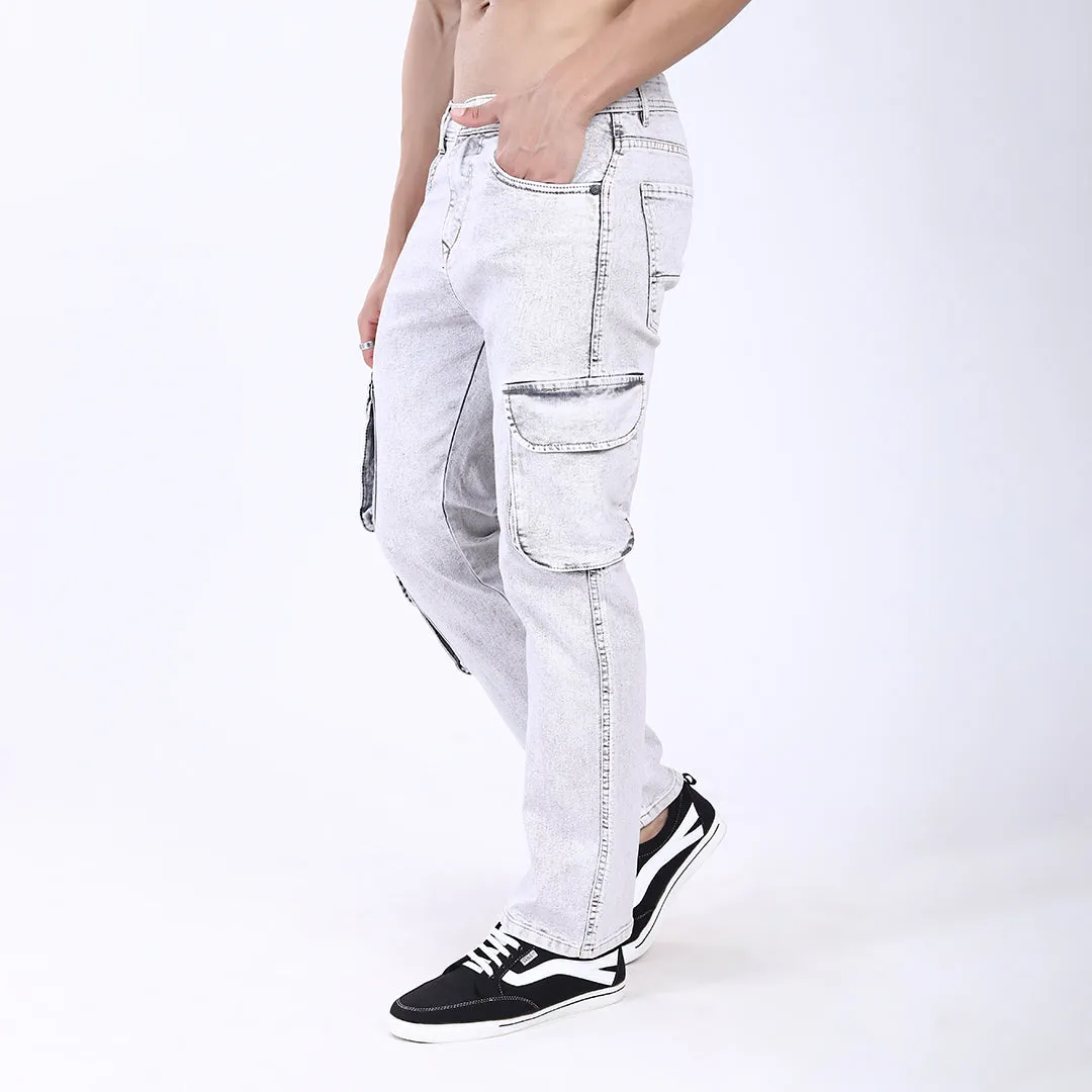 LIGHT GREY BAGGY CARGO FIT JEAN OVERDYED