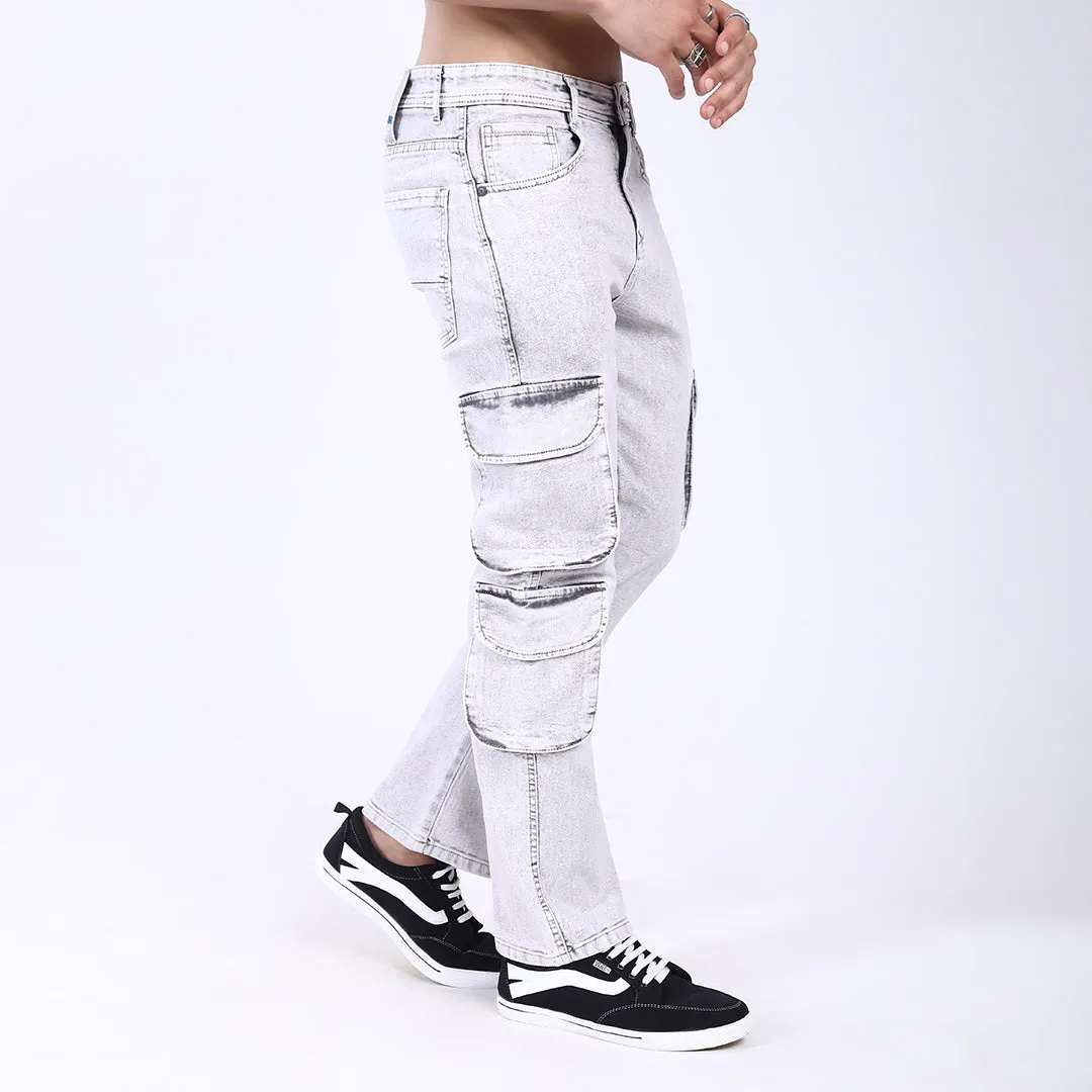 LIGHT GREY BAGGY CARGO FIT JEAN OVERDYED