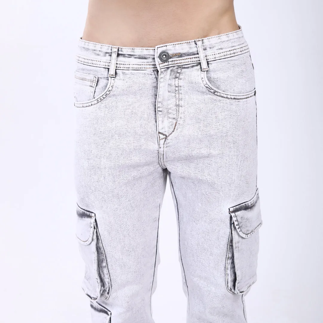 LIGHT GREY BAGGY CARGO FIT JEAN OVERDYED
