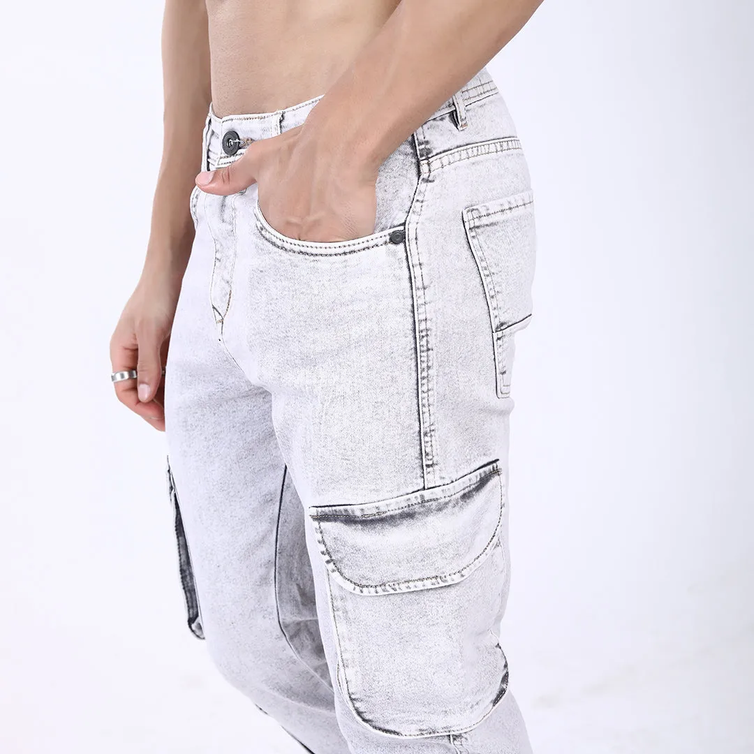 LIGHT GREY BAGGY CARGO FIT JEAN OVERDYED