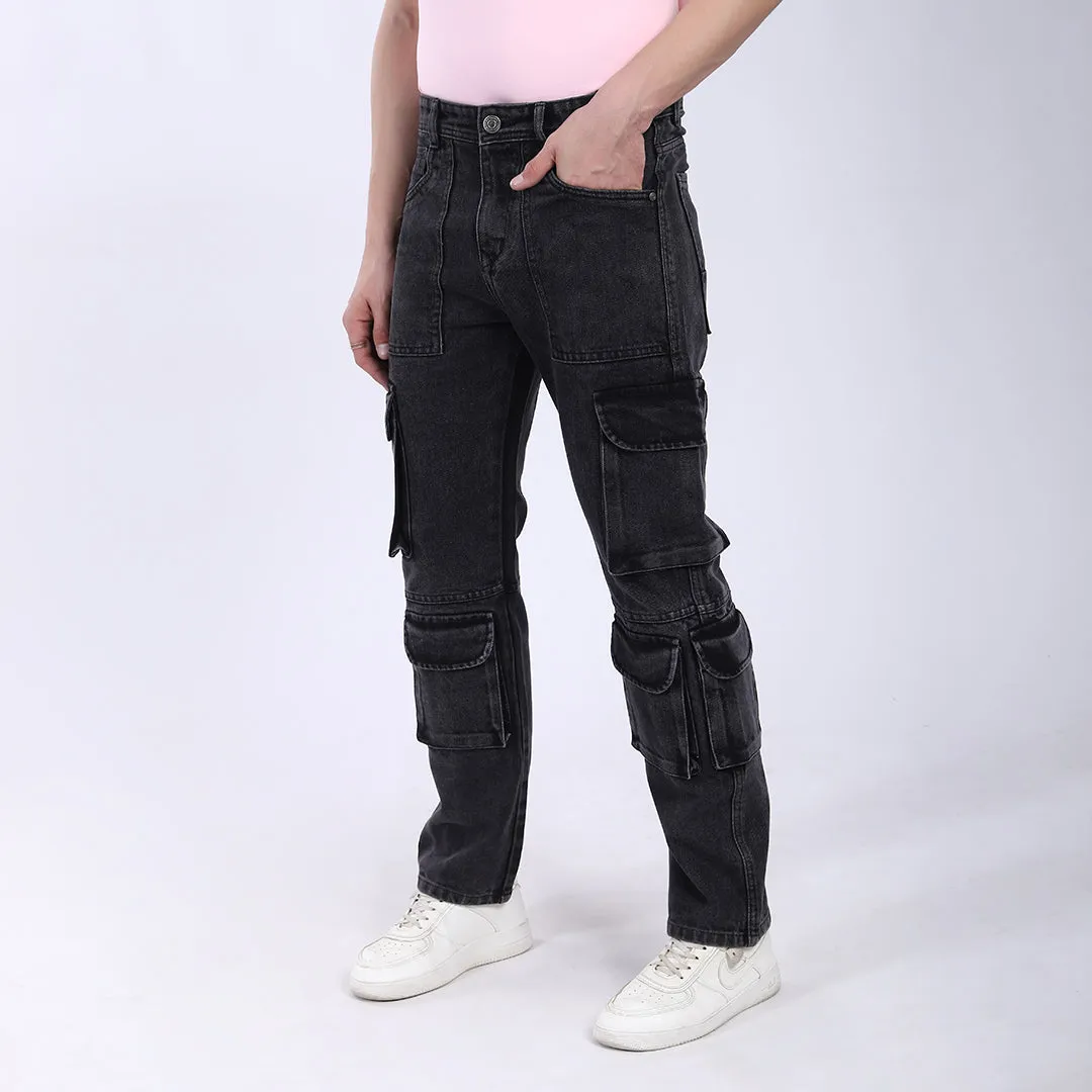 BLACK BAGGY CARGO FIT JEAN