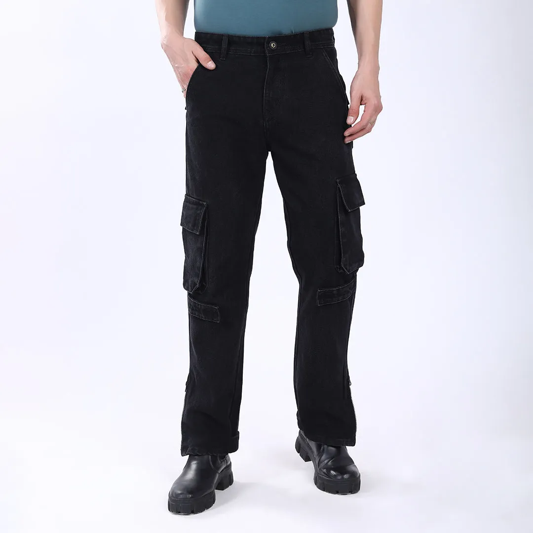 BLACK BAGGY CARGO FIT JEAN