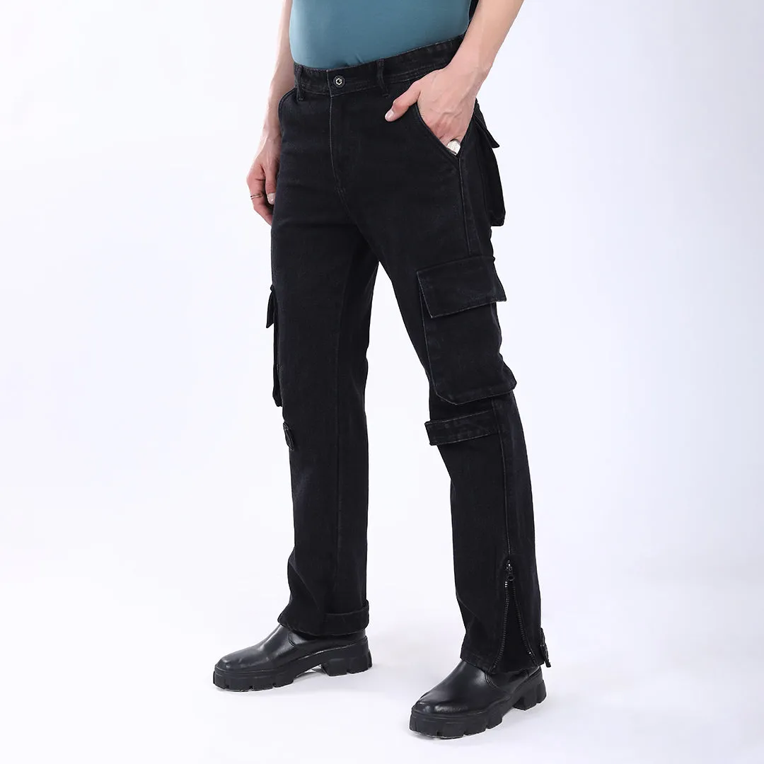 BLACK BAGGY CARGO FIT JEAN