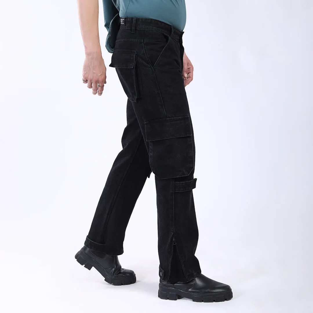BLACK BAGGY CARGO FIT JEAN