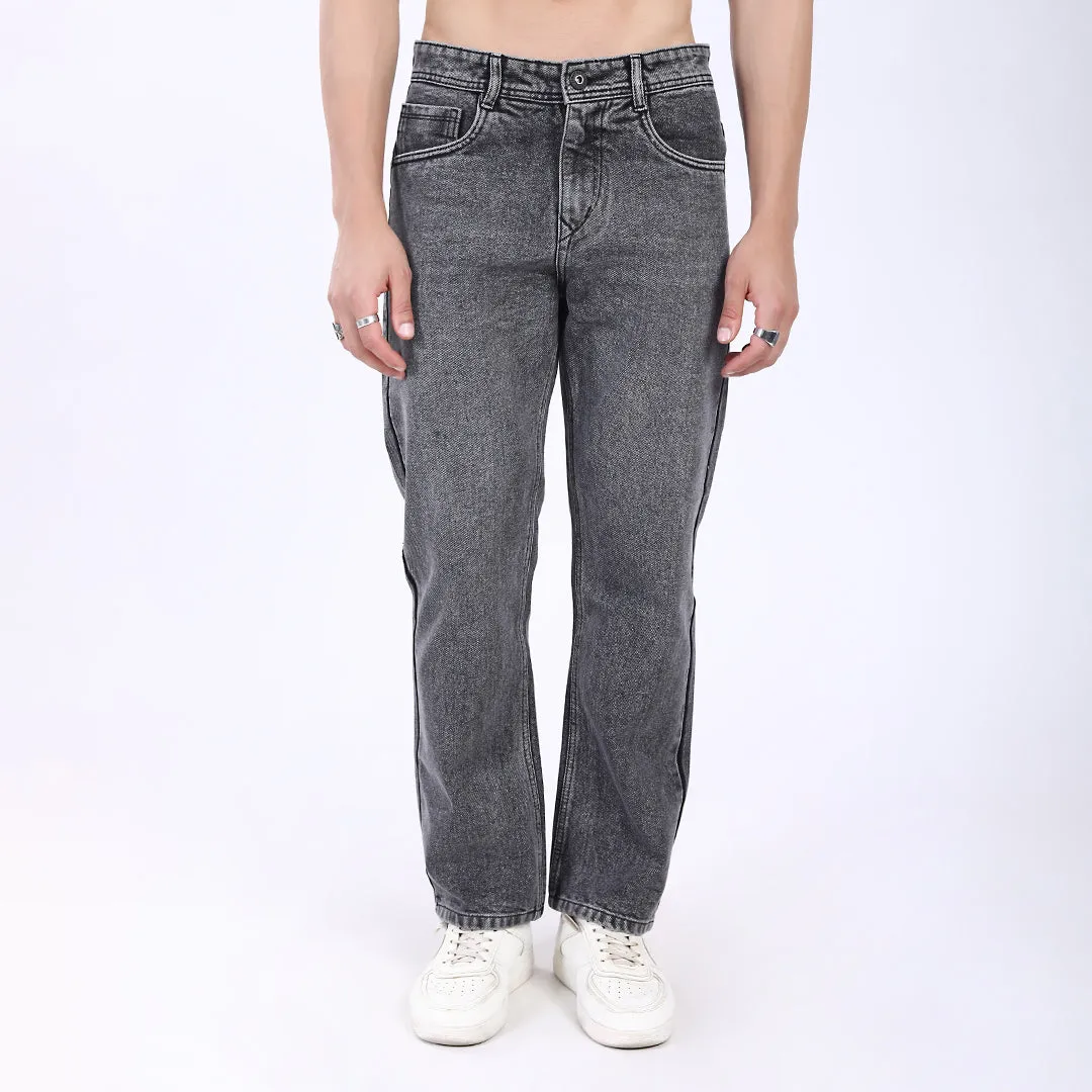 LIGHT GREY BAGGY FIT JEAN TEDDY