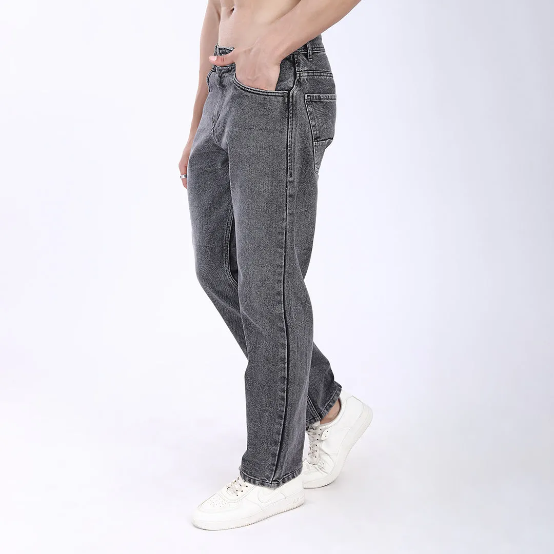 LIGHT GREY BAGGY FIT JEAN TEDDY