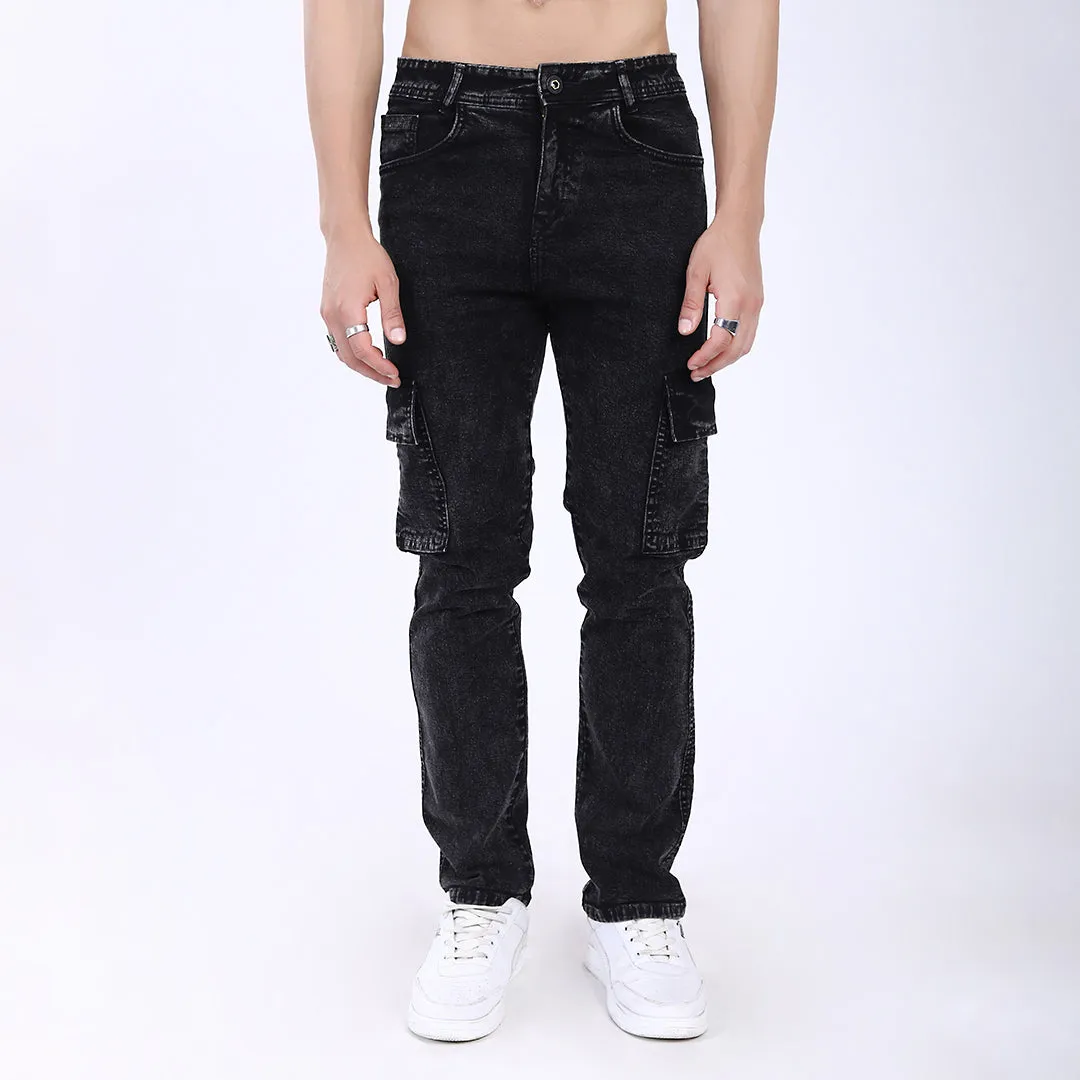 BLACK BAGGY CARGO FIT JEAN OVERDYED