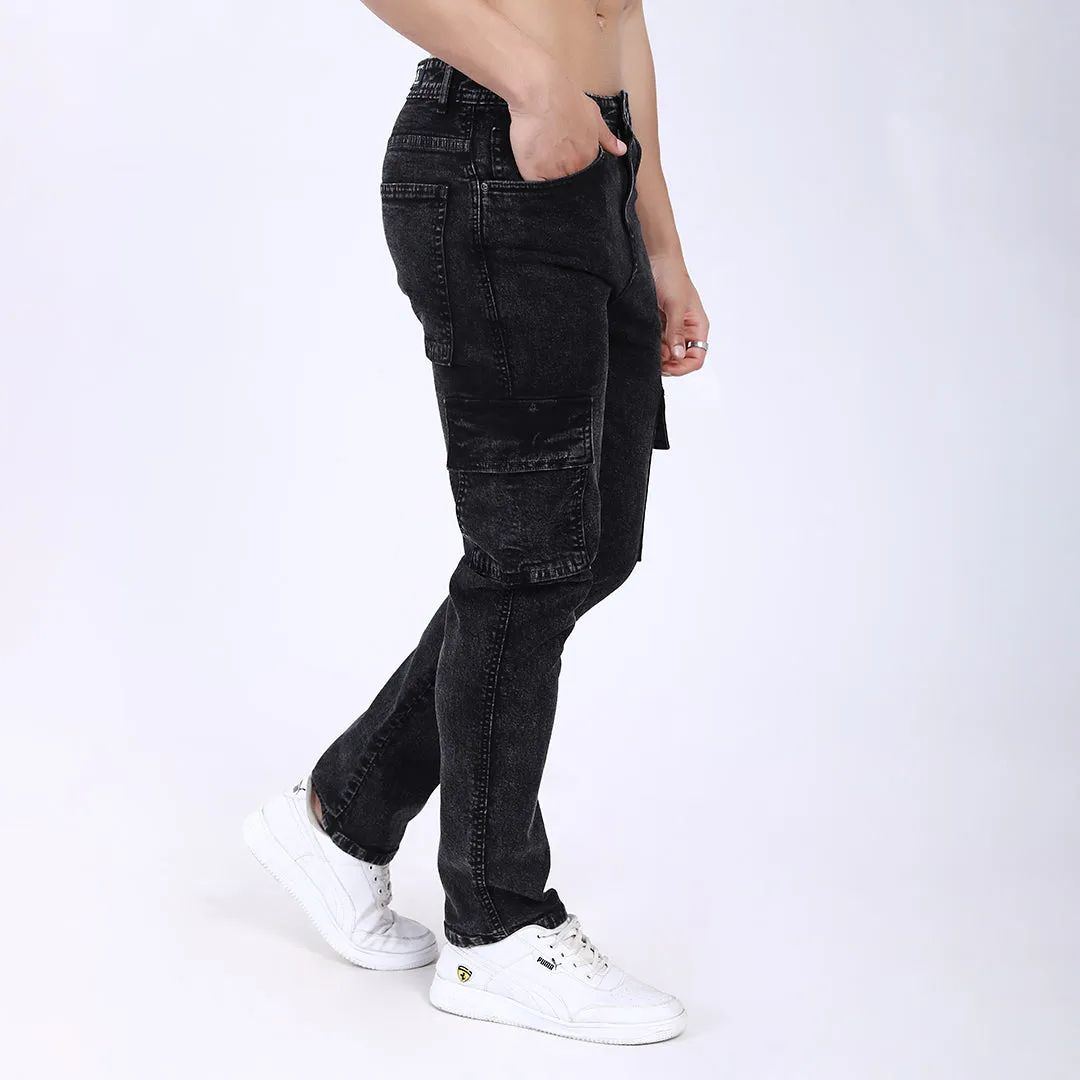 BLACK BAGGY CARGO FIT JEAN OVERDYED
