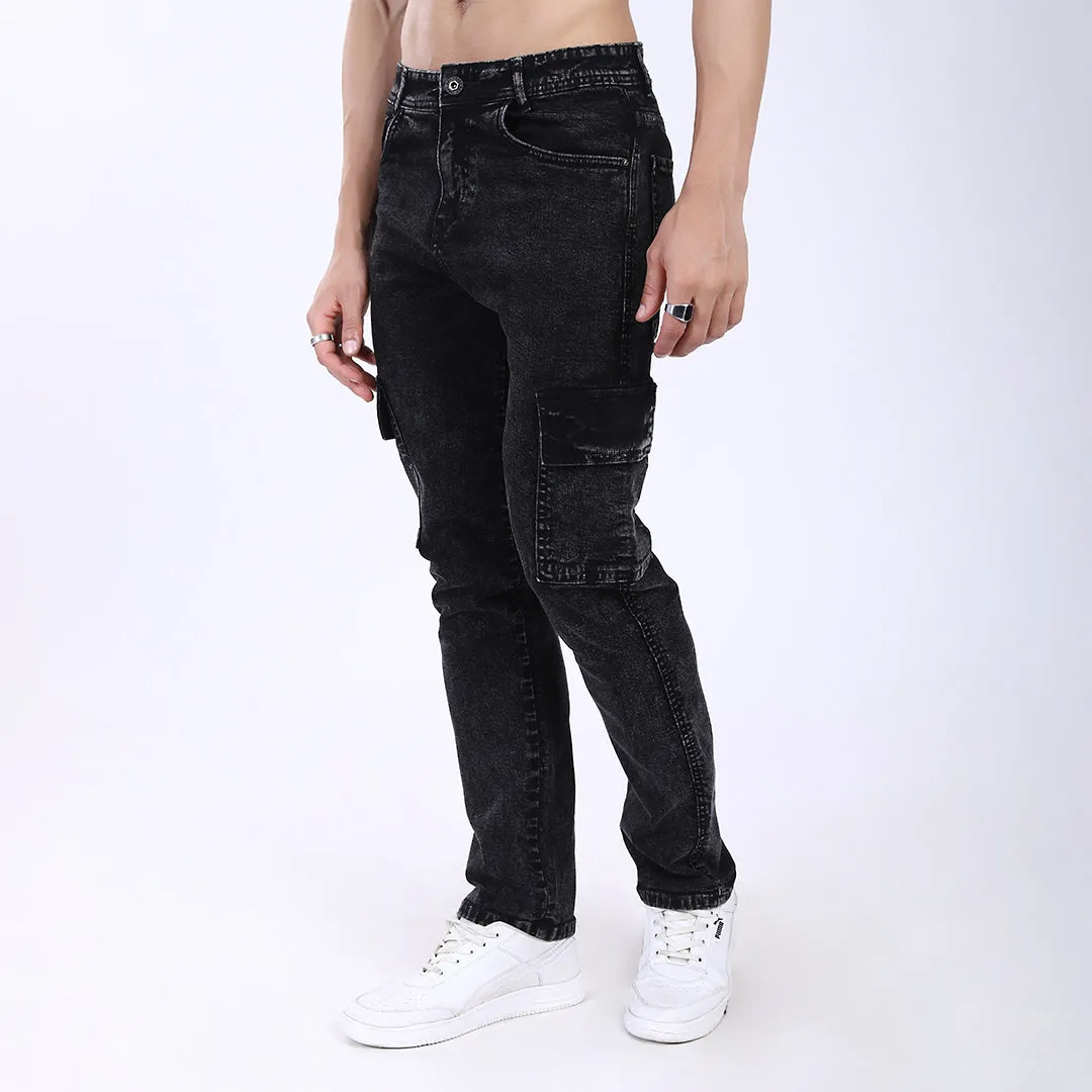 BLACK BAGGY CARGO FIT JEAN OVERDYED