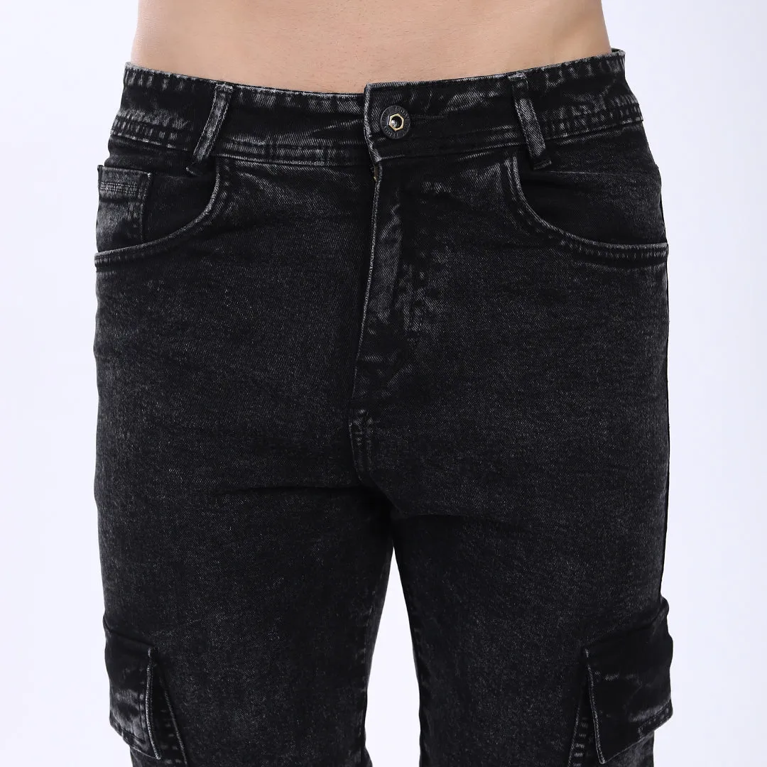 BLACK BAGGY CARGO FIT JEAN OVERDYED