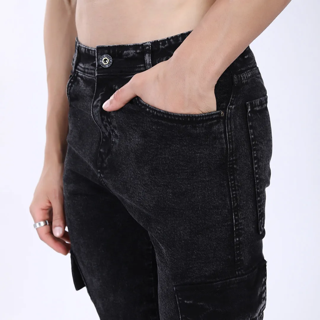 BLACK BAGGY CARGO FIT JEAN OVERDYED