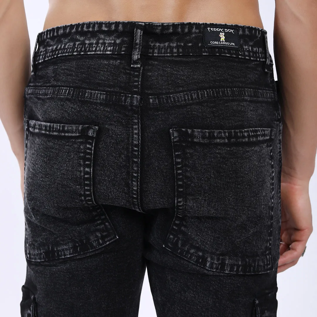 BLACK BAGGY CARGO FIT JEAN OVERDYED