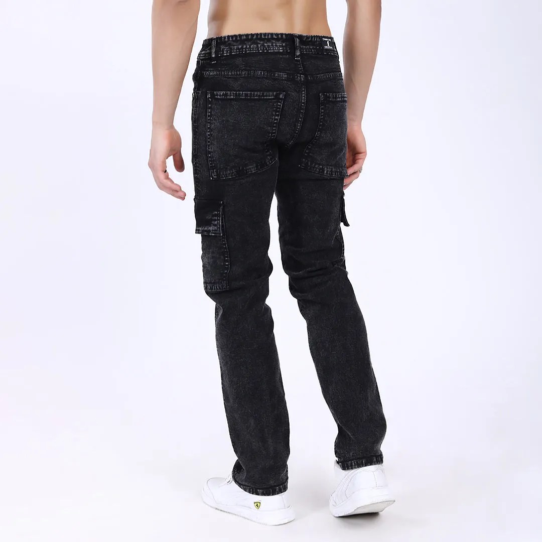 BLACK BAGGY CARGO FIT JEAN OVERDYED