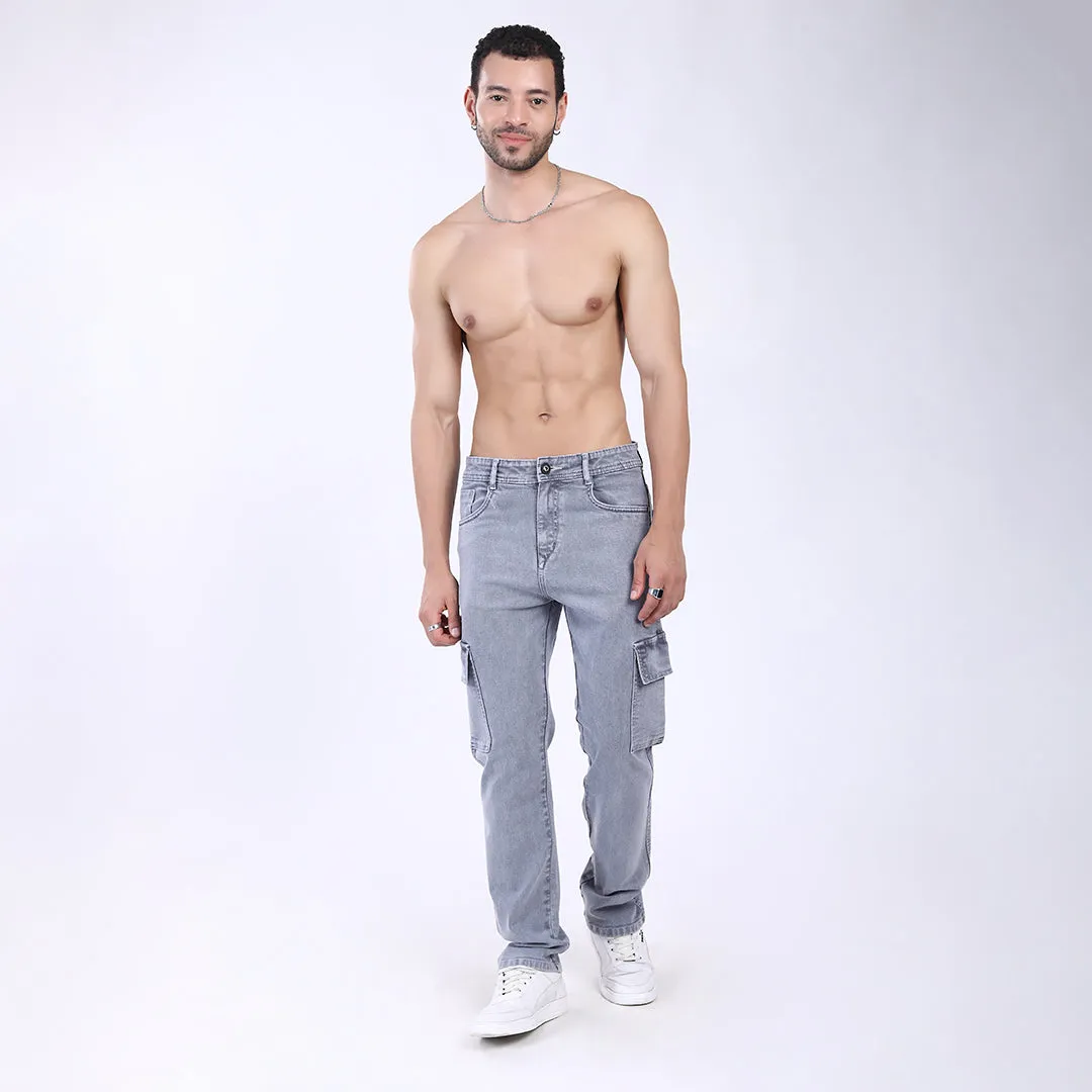 LIGHT GREY BAGGY CARGO FIT JEAN OVERDYED