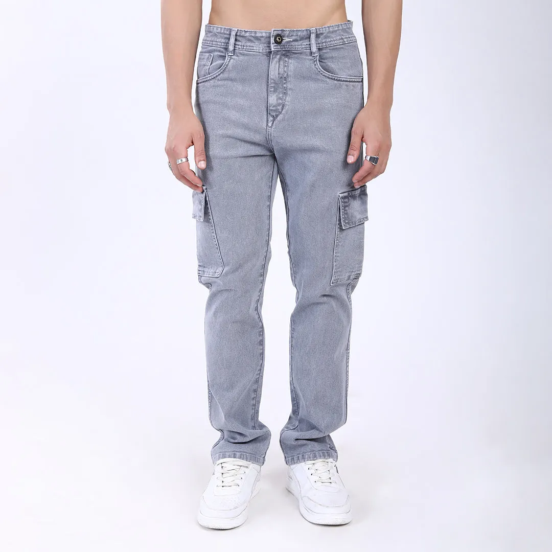 LIGHT GREY BAGGY CARGO FIT JEAN OVERDYED
