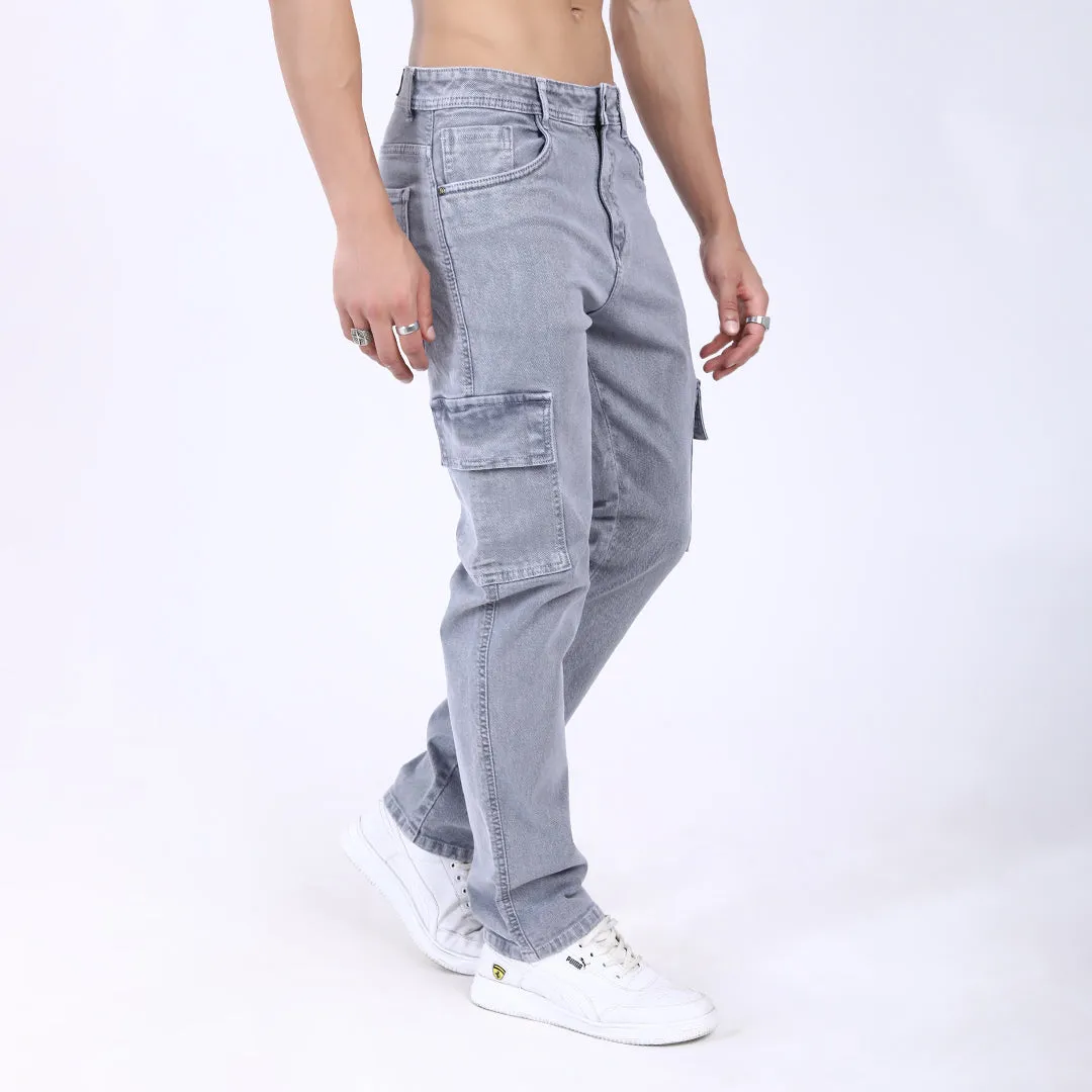 LIGHT GREY BAGGY CARGO FIT JEAN OVERDYED
