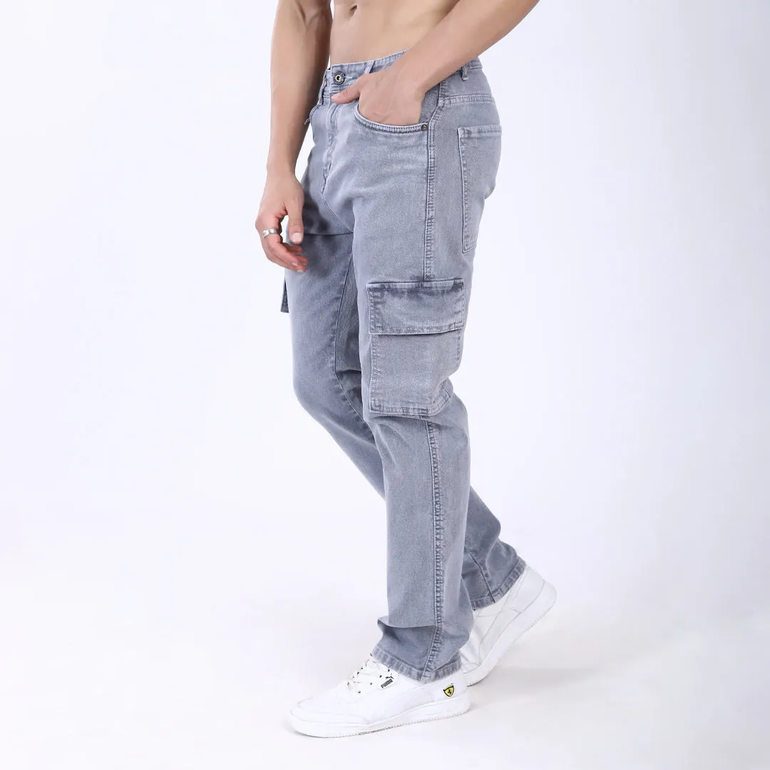 LIGHT GREY BAGGY CARGO FIT JEAN OVERDYED