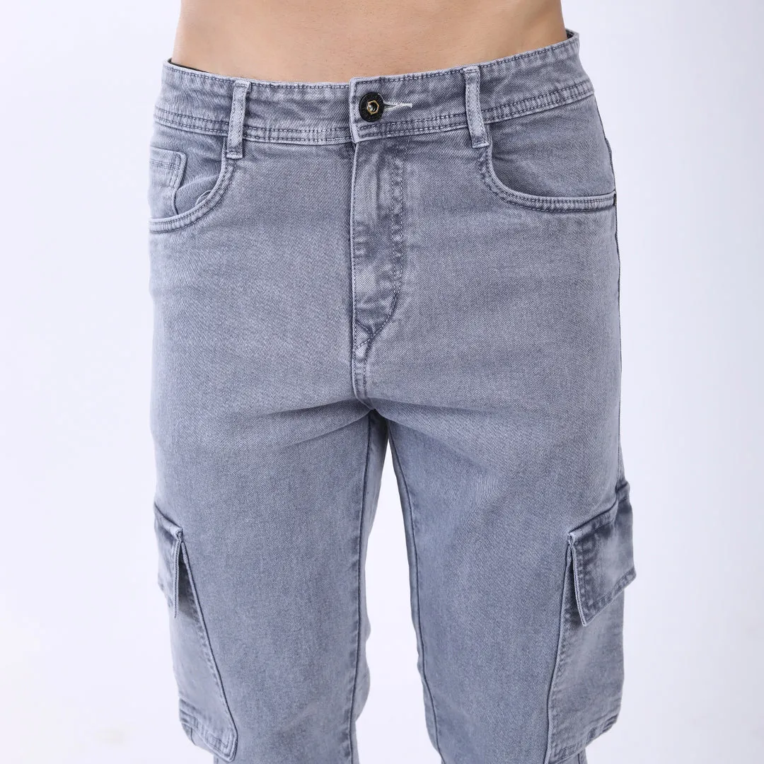 LIGHT GREY BAGGY CARGO FIT JEAN OVERDYED