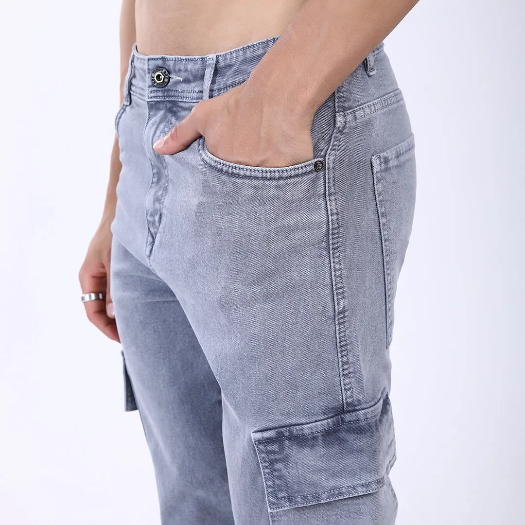 LIGHT GREY BAGGY CARGO FIT JEAN OVERDYED