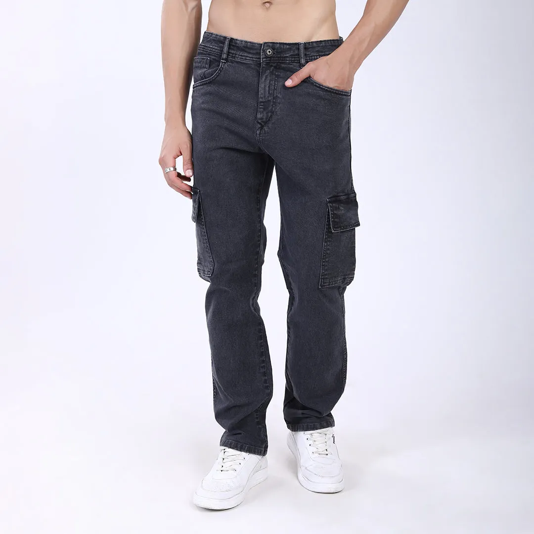 DARK GREY BAGGY CARGO FIT JEAN OVERDYED