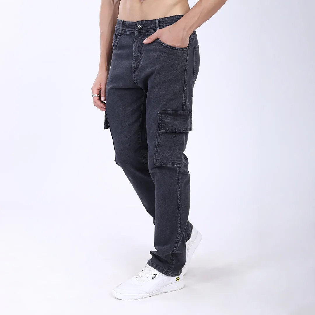 DARK GREY BAGGY CARGO FIT JEAN OVERDYED