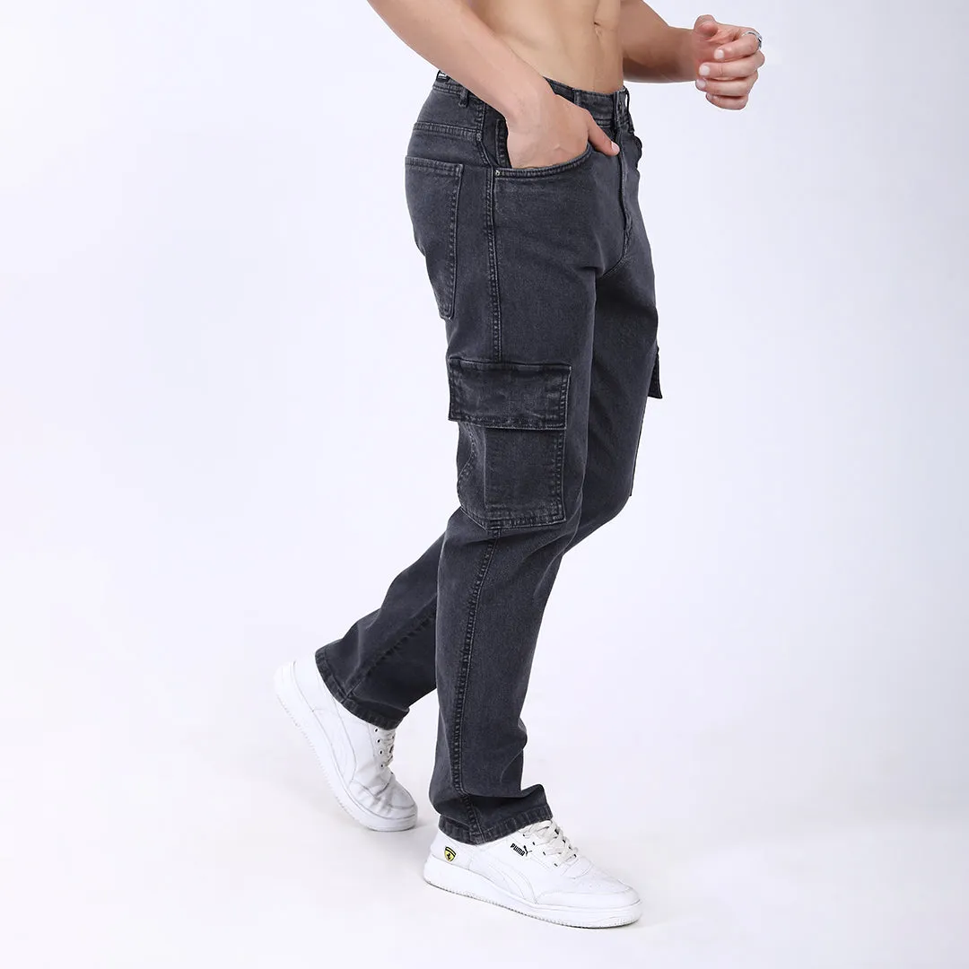 DARK GREY BAGGY CARGO FIT JEAN OVERDYED