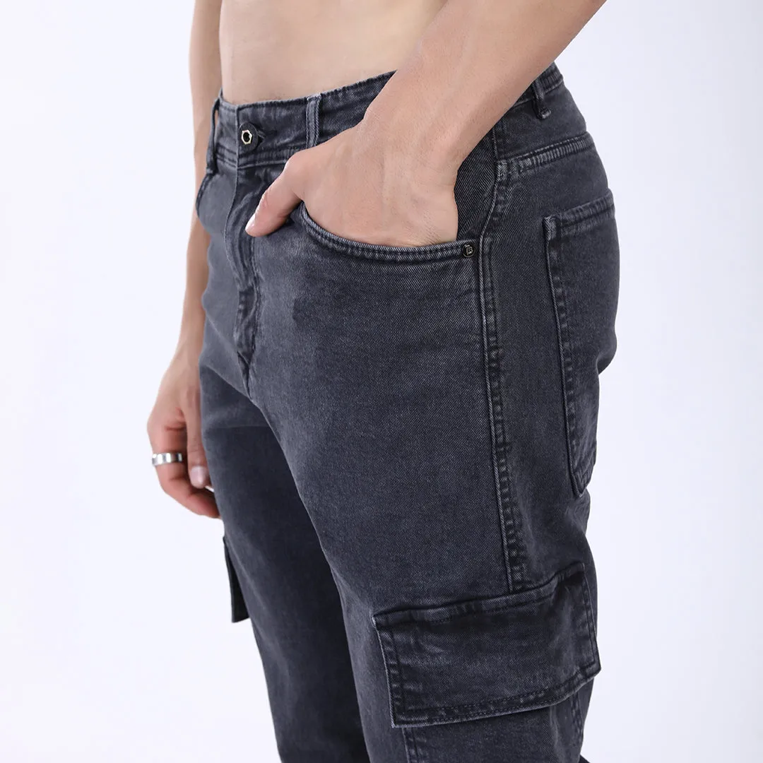 DARK GREY BAGGY CARGO FIT JEAN OVERDYED