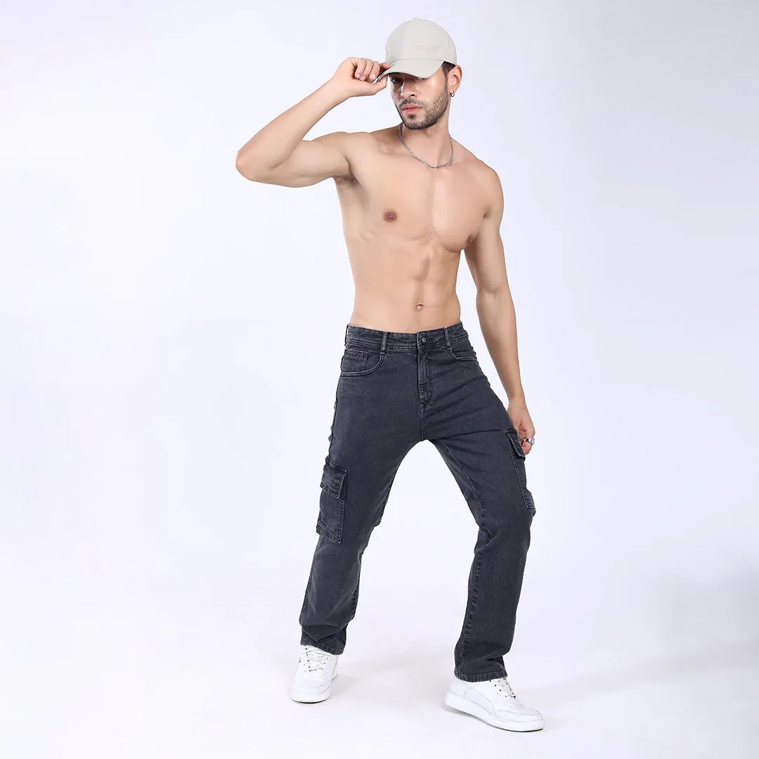 DARK GREY BAGGY CARGO FIT JEAN OVERDYED