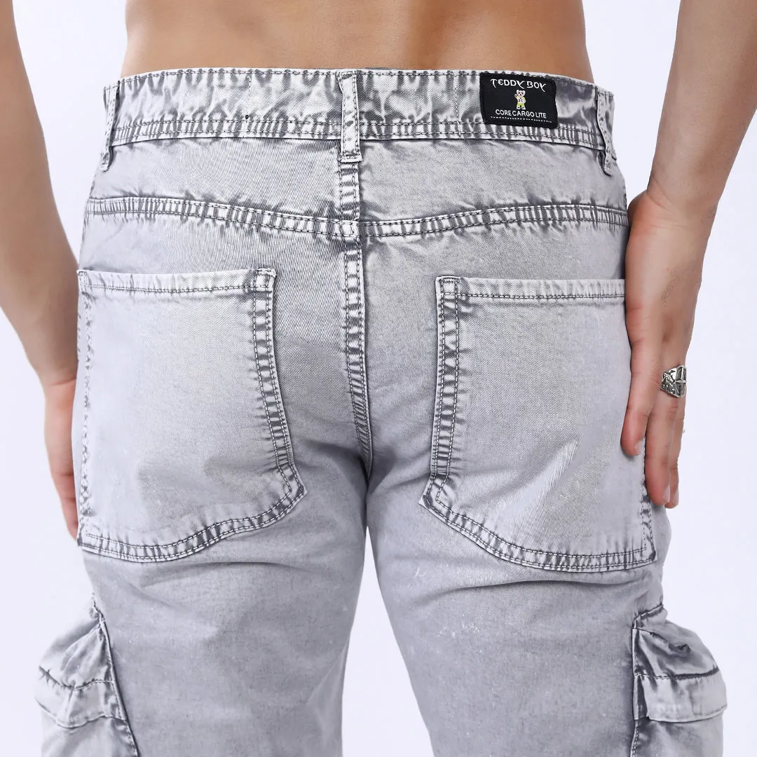 GREY BAGGY CARGO FIT JEANS WITH LARGE POCKET