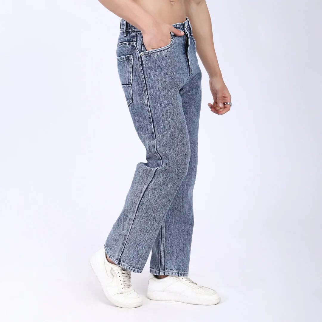 BLUE BAGGY FIT JEAN TEDDY