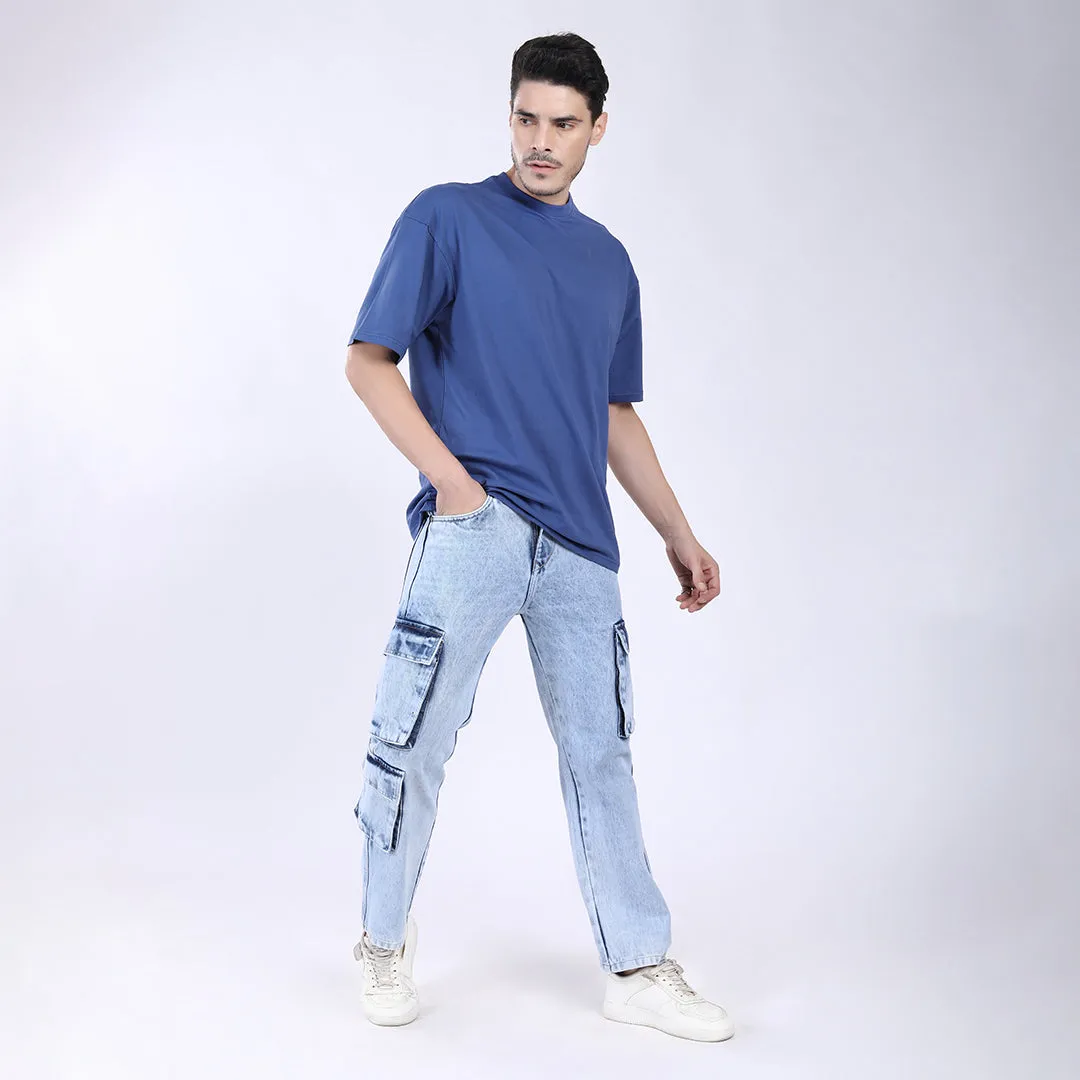 LIGHT BLUE BAGGY CARGO FIT JEANS
