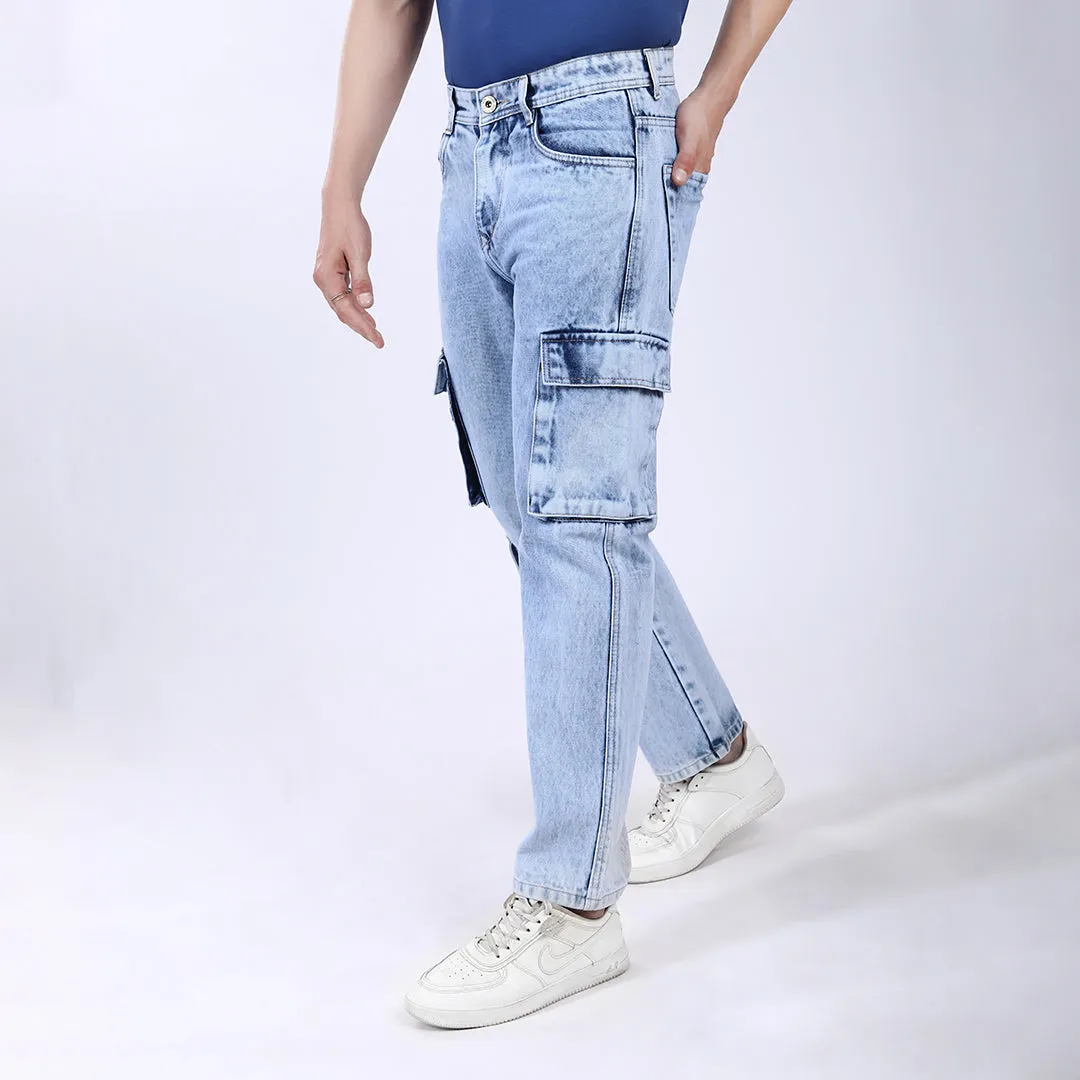 LIGHT BLUE BAGGY CARGO FIT JEANS