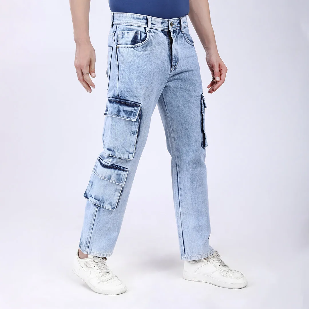 LIGHT BLUE BAGGY CARGO FIT JEANS